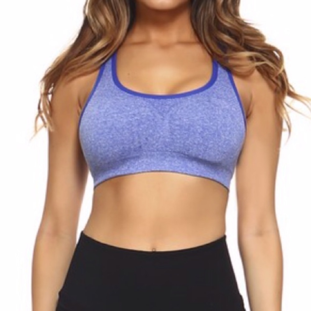 Blue scoopneck sports bra
